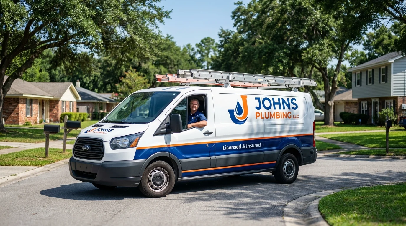 Johns Plumbing LLC service van in King and Queen Court House, VA