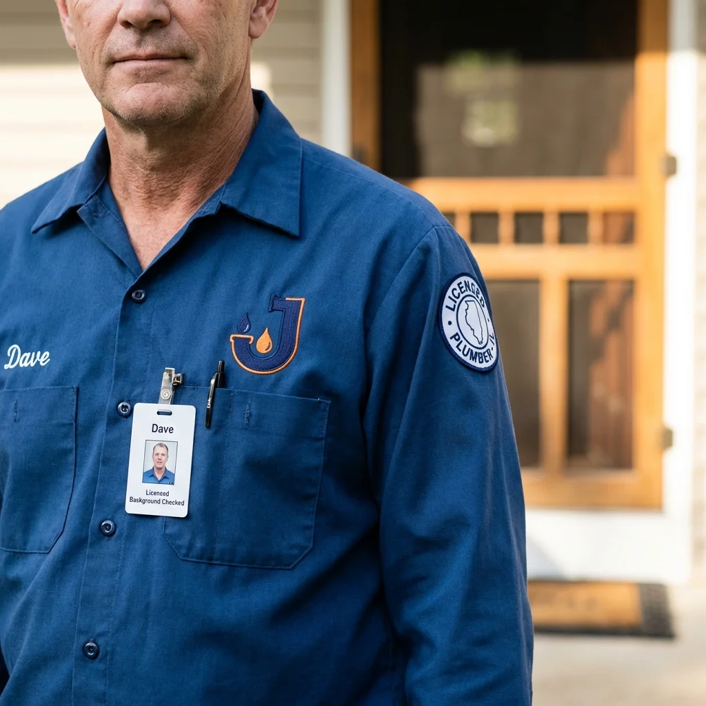 Licensed plumber showing ID badge in King and Queen Court House, VA