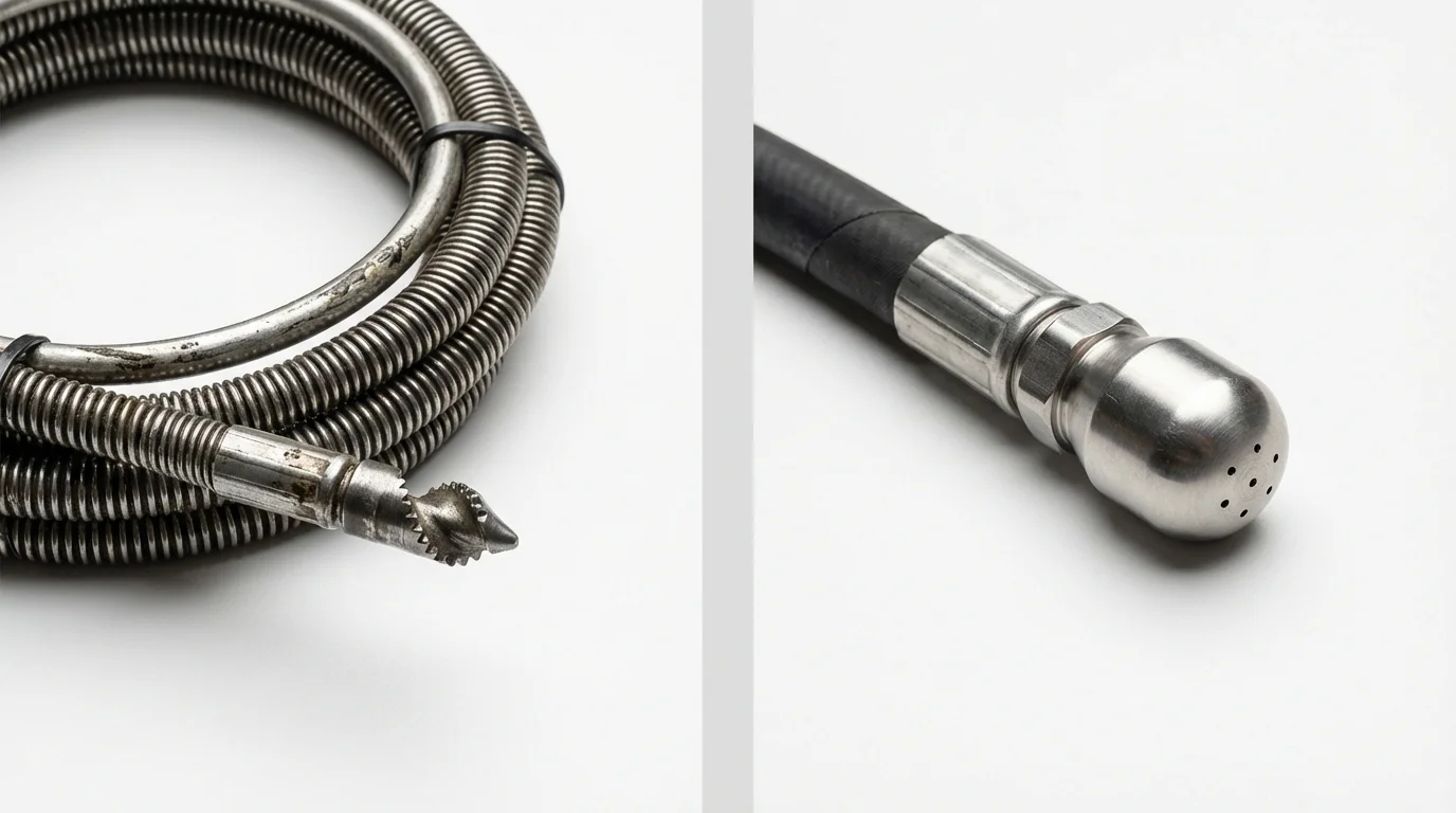 Drain snake cable and hydro jetting nozzle used for drain cleaning in King and Queen Court House, VA